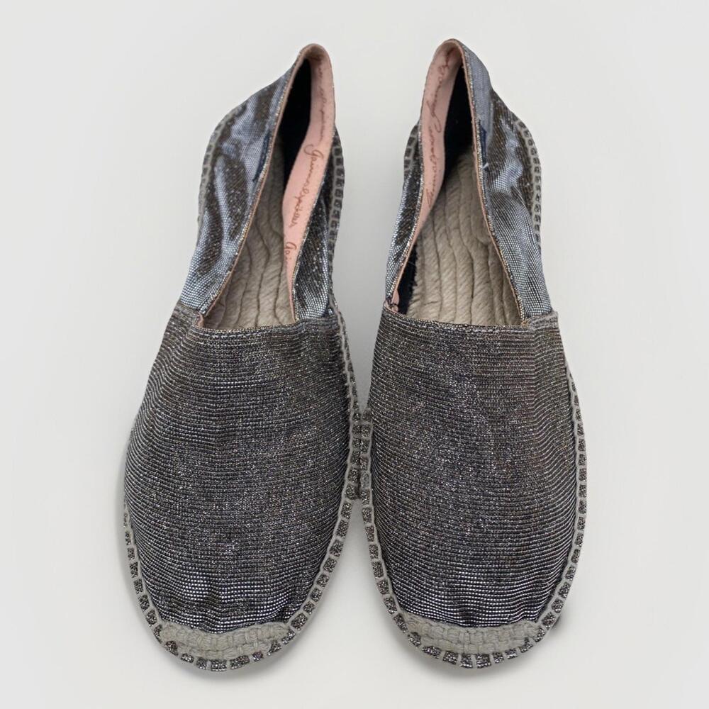 Gaimo Espadrilles Spain Silver Gold Sparkle Slip On Flats Shoes 37 Fits 6.5 7